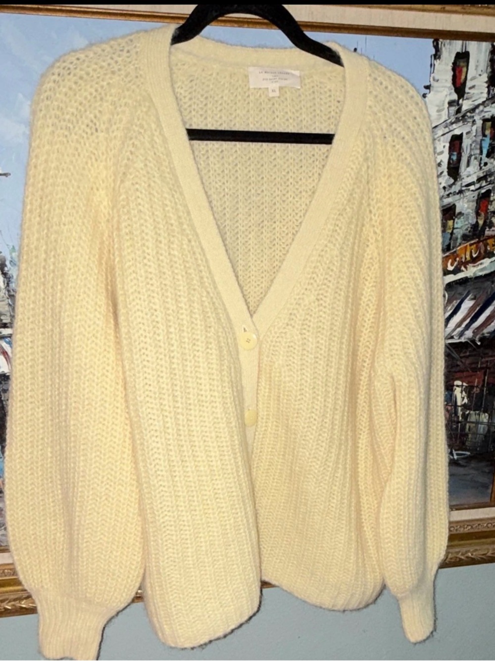 Sezane Cream Chunky V-Neck Button Cardigan - Picture 3 of 7